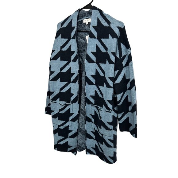 Birch NY NWT Open Front Cardigan Coat Pockets Blue Black Houndstooth Size S - Picture 3 of 9